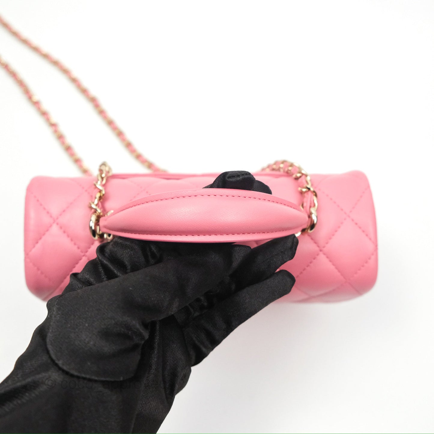 Chanel Top Handle Mini Rectangular Flap Bag Pink Lambskin Gold Hardware