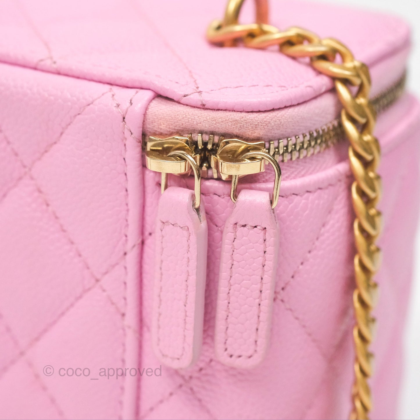 Chanel Vanity with Heart Adjustable Chain Pink Caviar Aged Gold Hardware