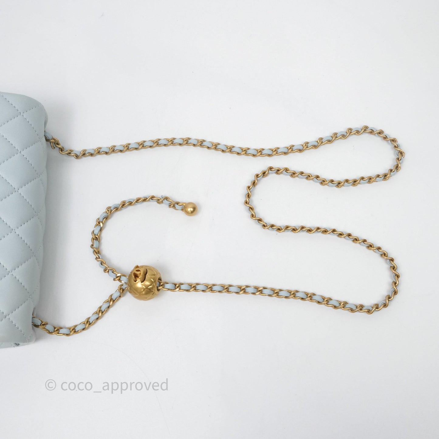 Chanel Pearl Crush Mini Rectangular Light Blue Lambskin Aged Gold Hardware