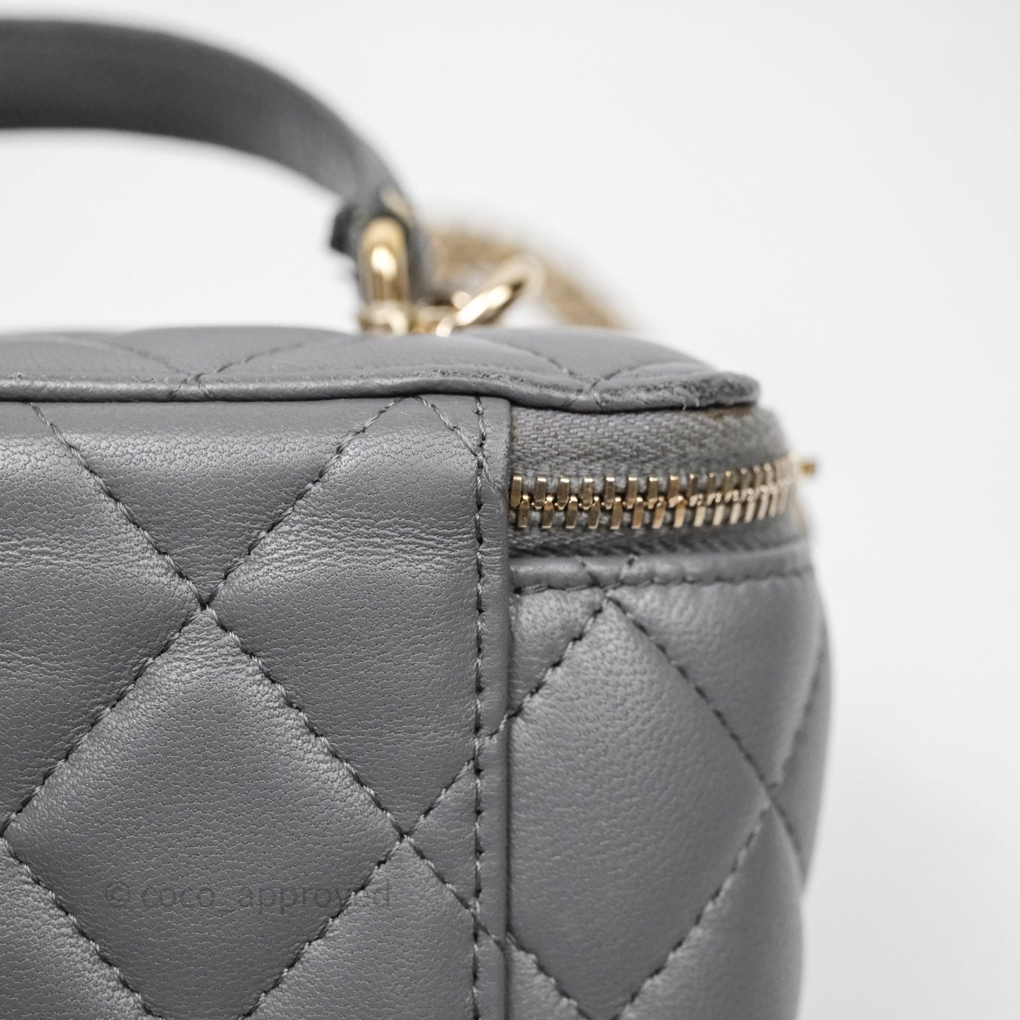 Chanel Vanity Rectangular Top Handle Grey Lambskin Gold Hardware