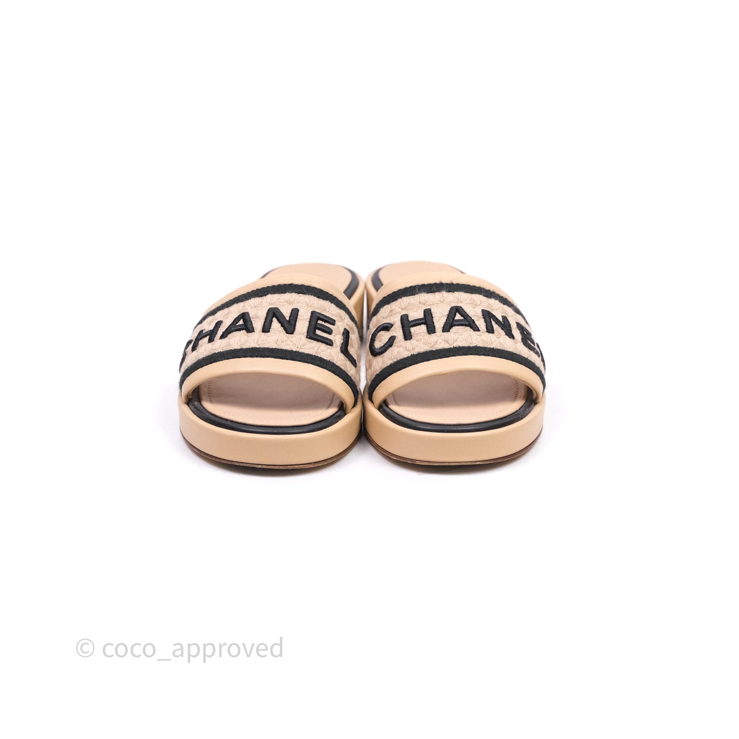 Chanel Logo Slippers Beige Size 37.5