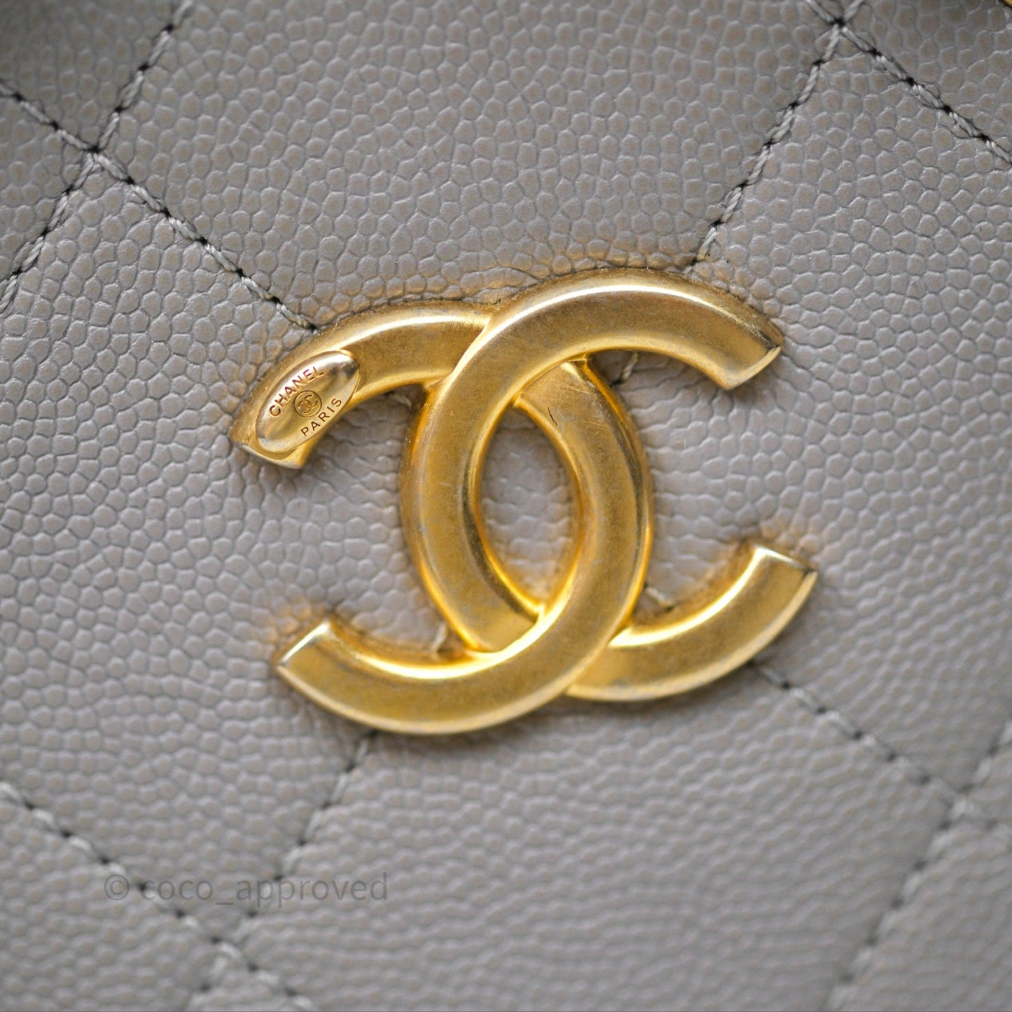 Chanel Drawstring Bucket Bag Grey Grained Calfskin Aged Gold Hardware