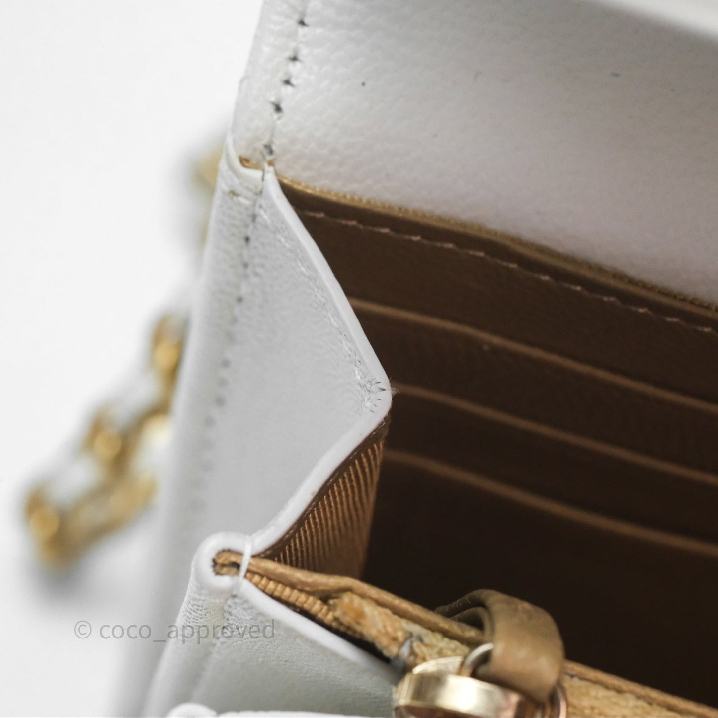 Chanel Quilted Mini Chic Pearls Flap Wallet On Chain WOC White Goatskin Aged Gold Hardware