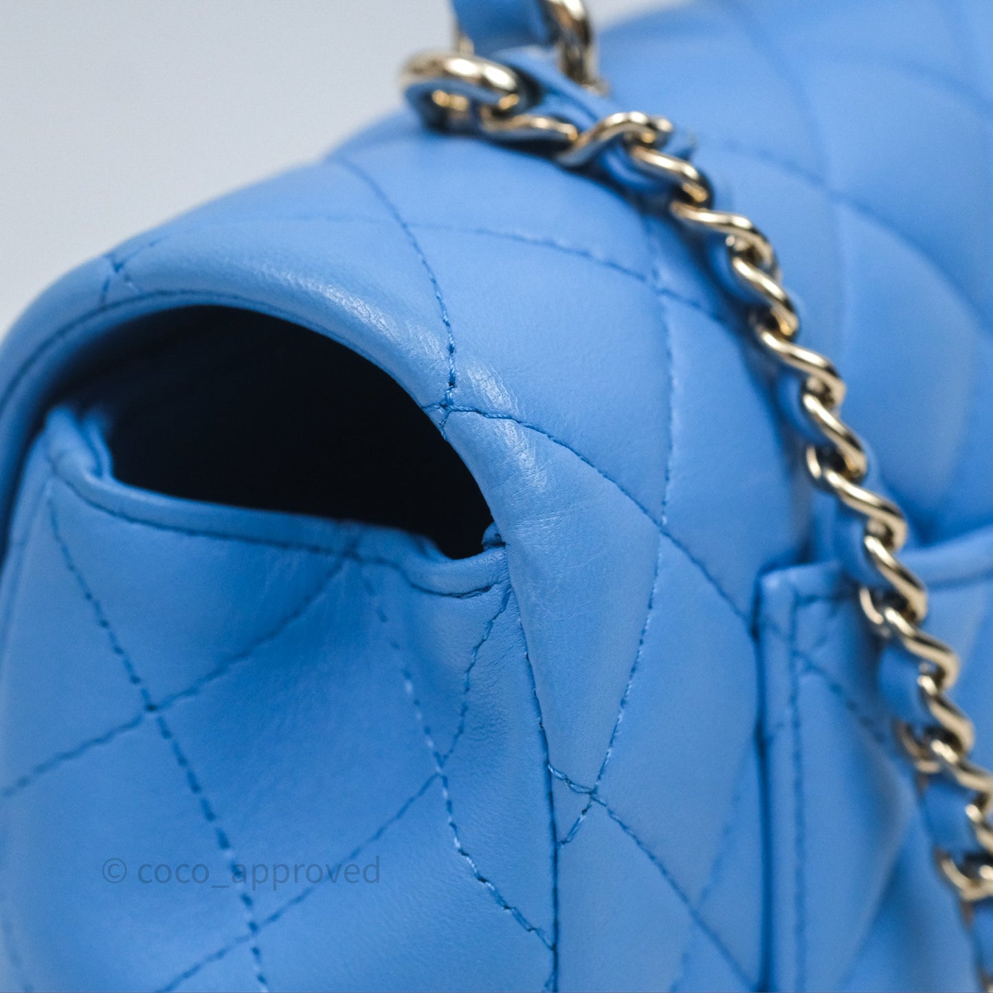 Chanel Top Handle Mini Rectangular Flap Blue Lambskin Gold Hardware