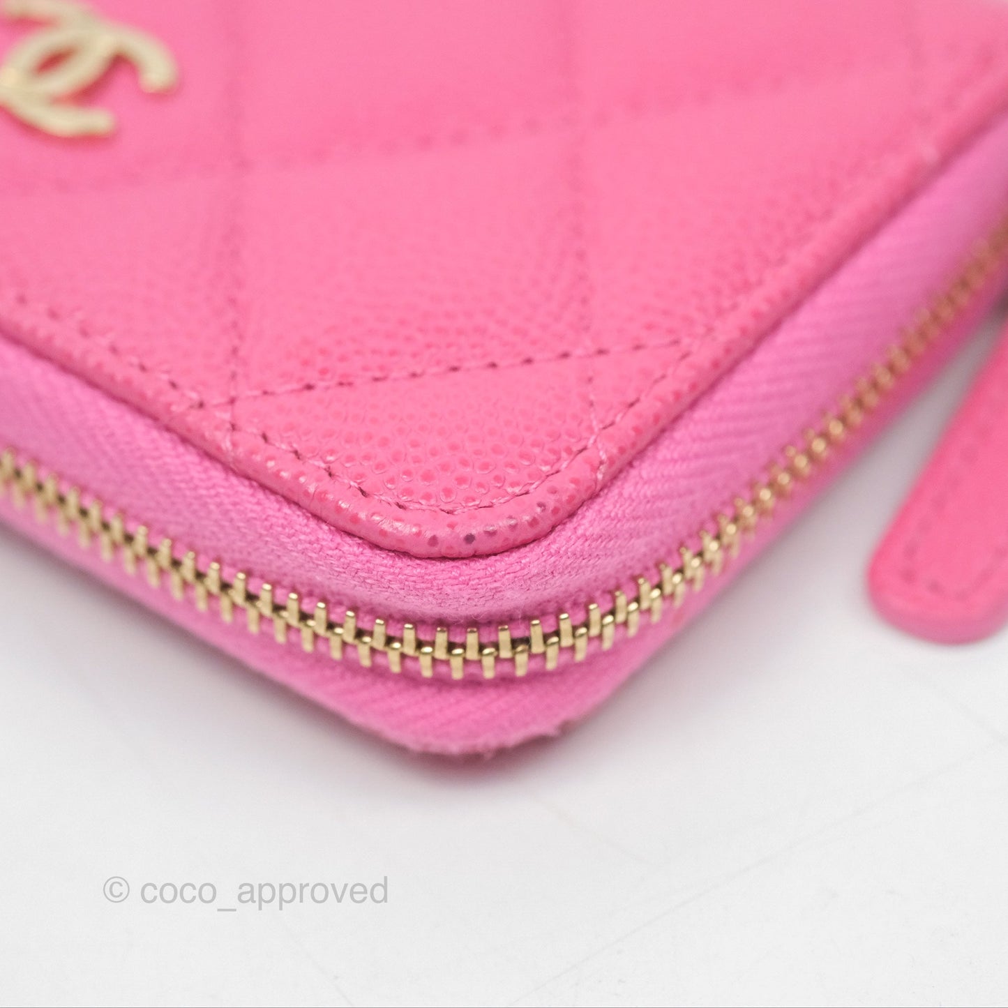 Chanel Quilted Zip Card Holder Pink Caviar Gold Hardware
