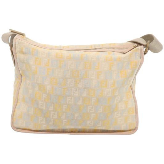 Luxury FendiZucchino Canvas Shoulder Bag Beige Light Blue yellow66310