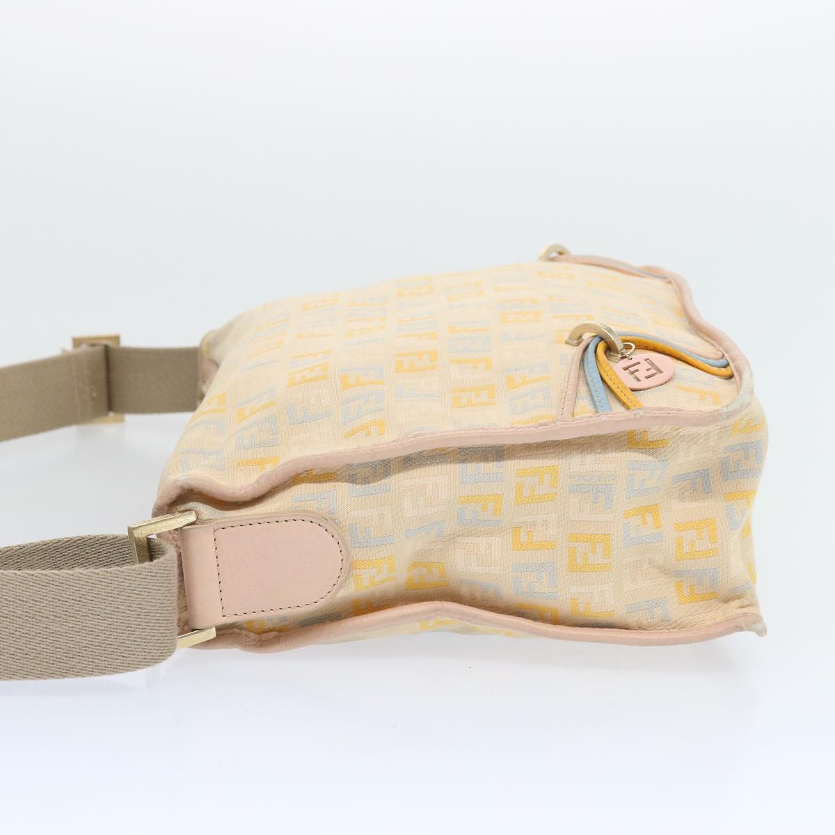 Luxury FendiZucchino Canvas Shoulder Bag Beige Light Blue yellow66310