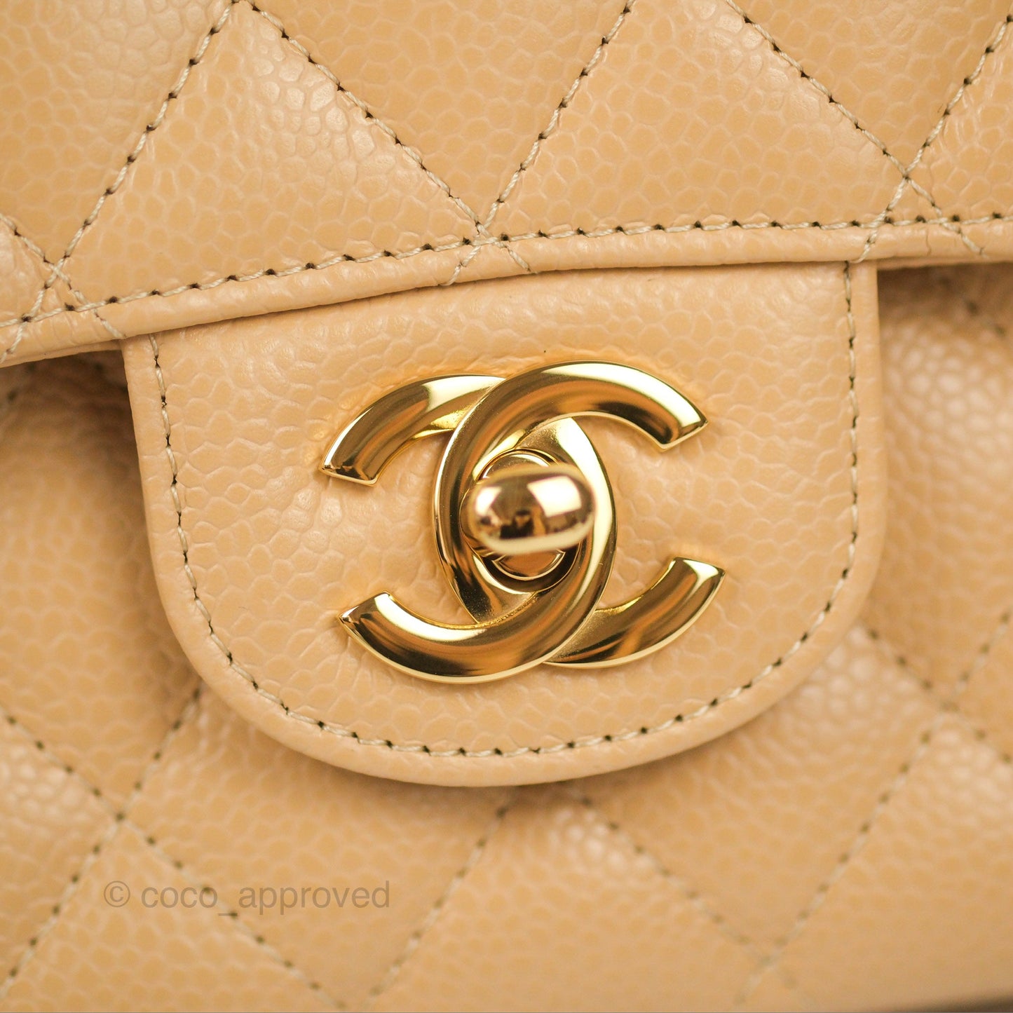 Chanel Classic M/L Medium Flap Quilted Beige Caviar Gold Hardware