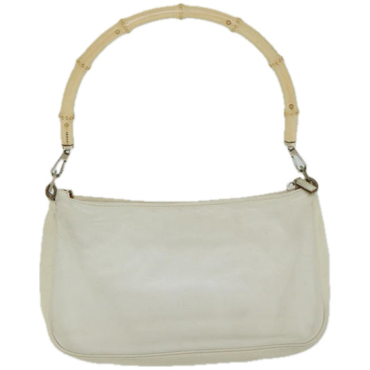GUCCI Bamboo Hand Bag Leather White  66322