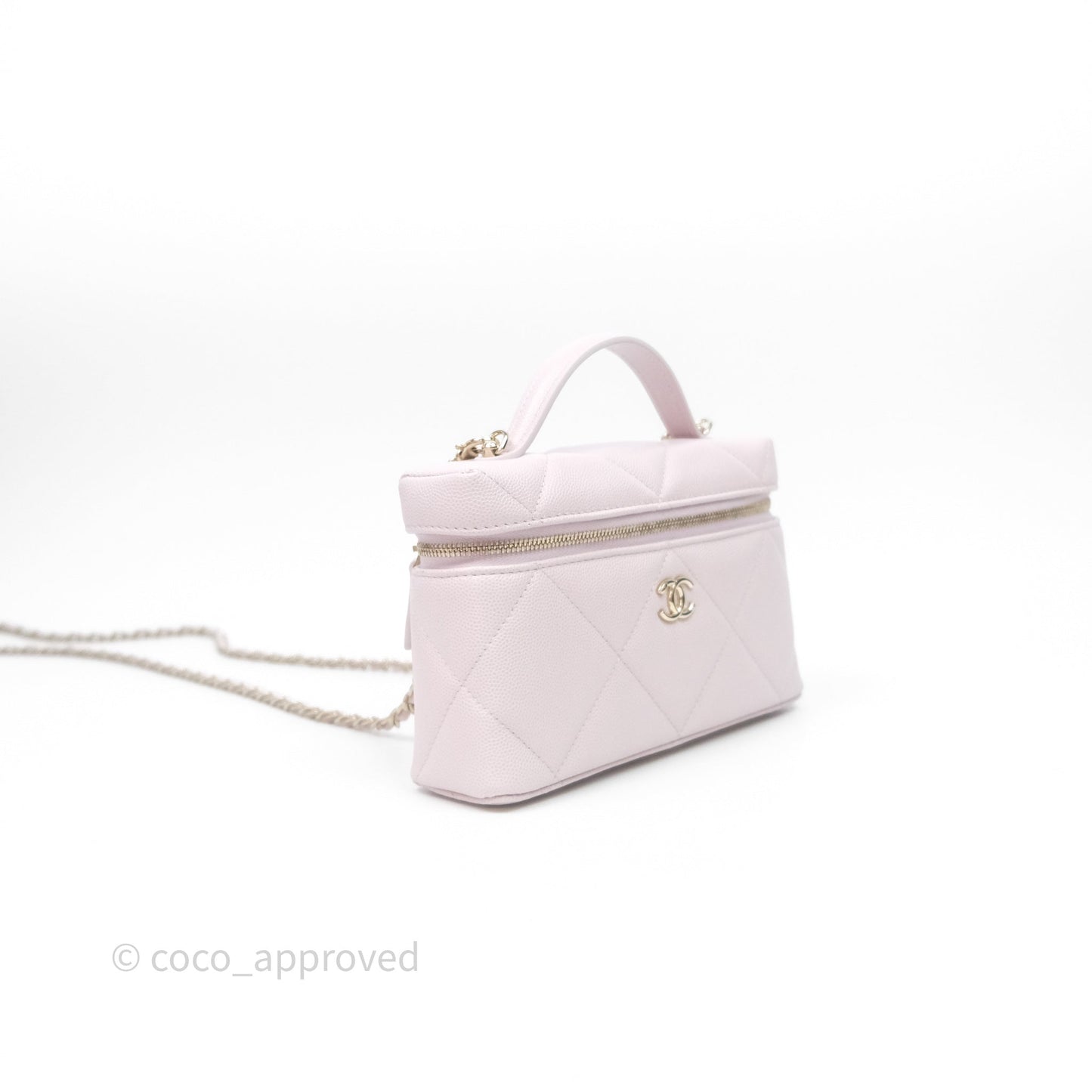 Chanel Top Handle Long Vanity with Chain Light Lilac Pink Caviar Gold Hardware