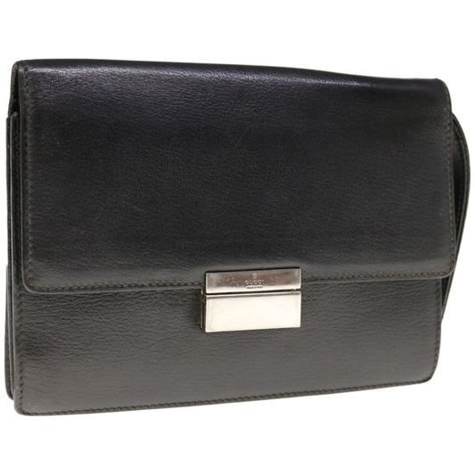 GUCCI Clutch Bag Leather Black  66343