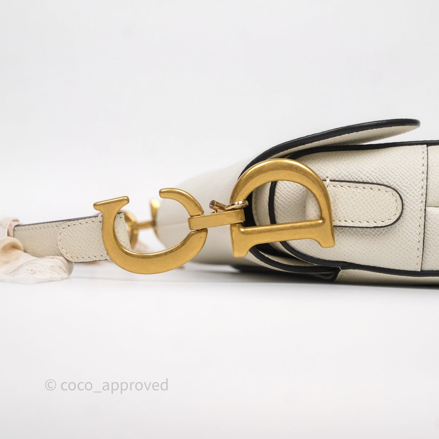 Christian Dior Saddle Bag White Grained Calfskin Gold Hardware