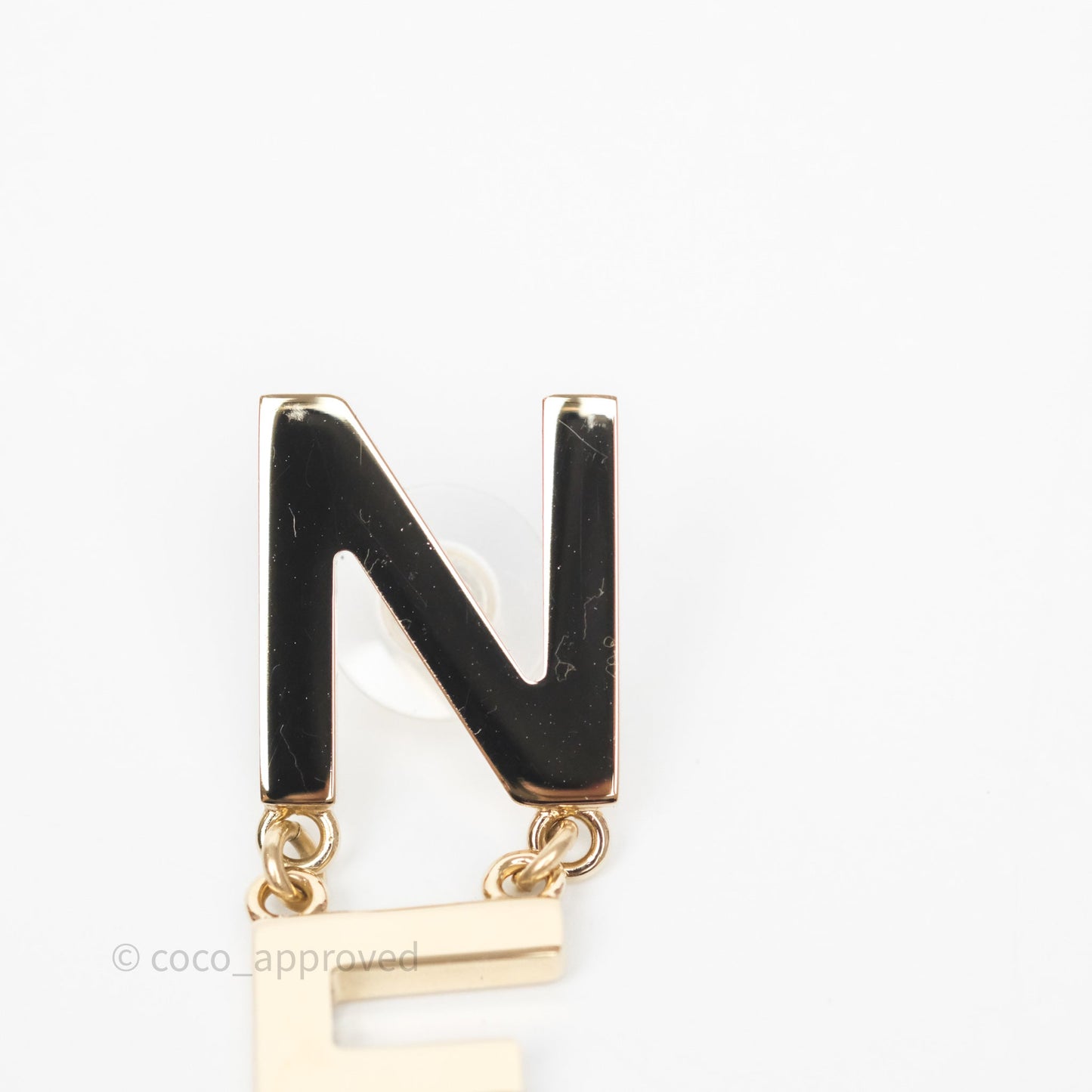Chanel Letter Cha-Nel Logo Drop Earrings Gold Tone 20V