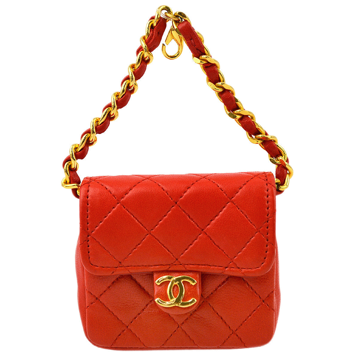 Luxury Chanel Red Lambskin Classic Flap Micro Bag