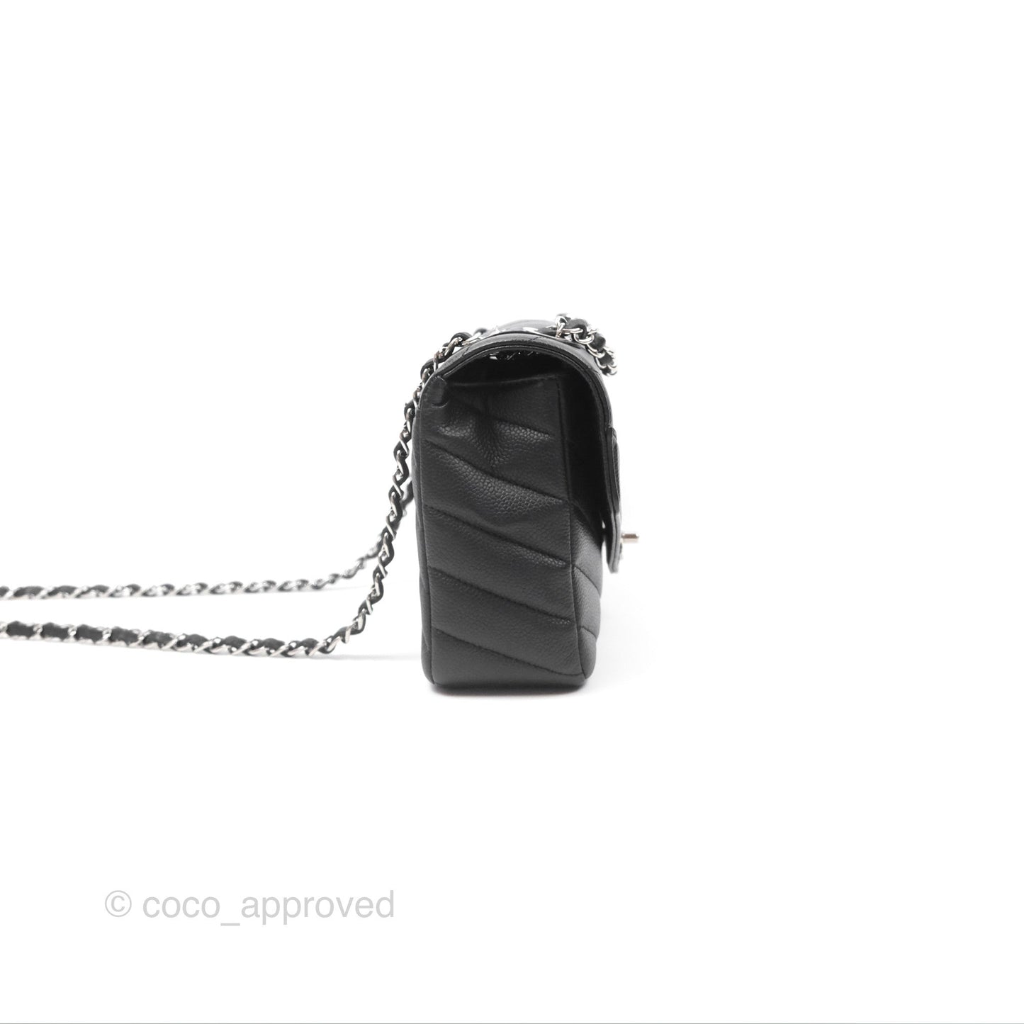 Chanel Chevron Flap Bag Black Caviar Silver Hardware