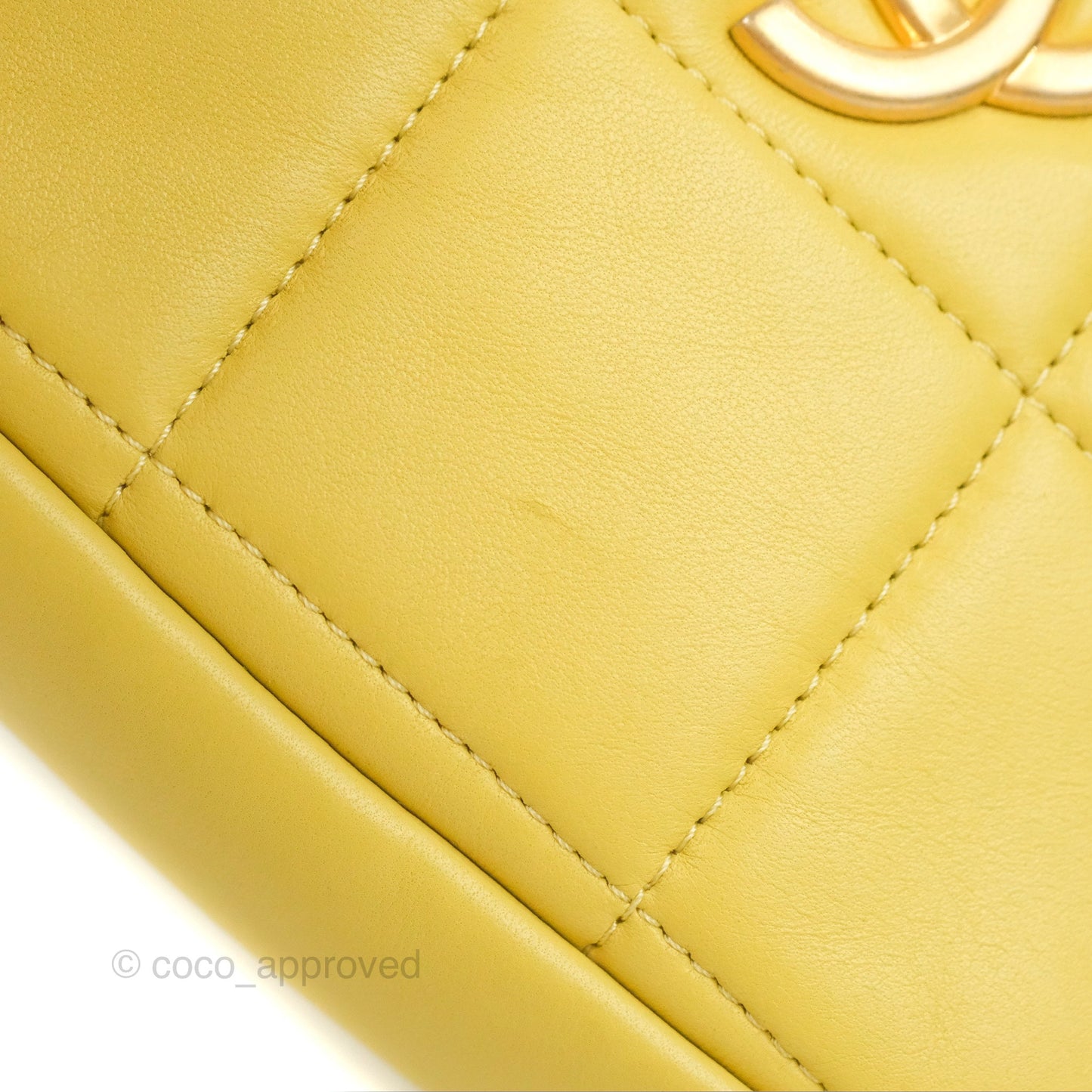 Chanel Small Quilted Diamond Cut Bag Yellow Lambskin Aged Gold Hardware