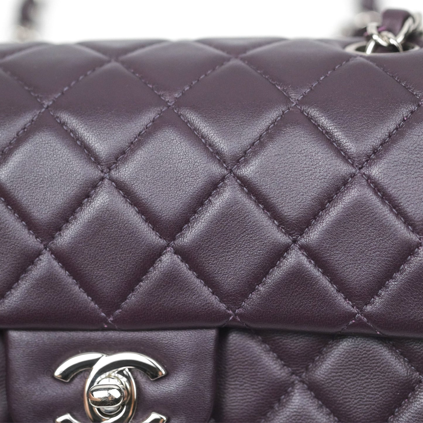 Chanel Mini Rectangular Quilted Dark Purple Lambskin Silver Hardware