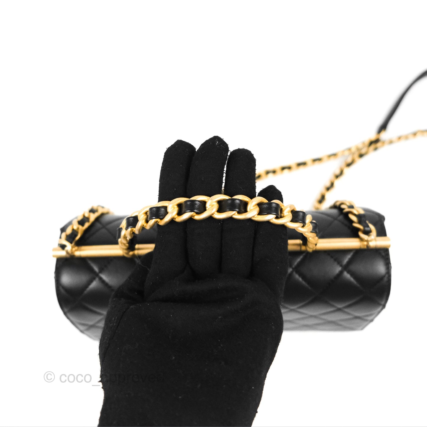 Chanel La Parisienne Top Handle Flap Bag Black Lambskin Aged Gold Hardware