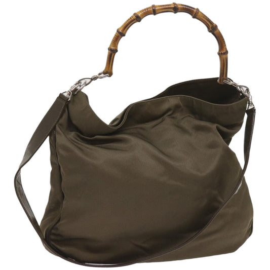 GUCCI Bamboo Shoulder Bag Nylon 2way Khaki 001 2123 1577  66397