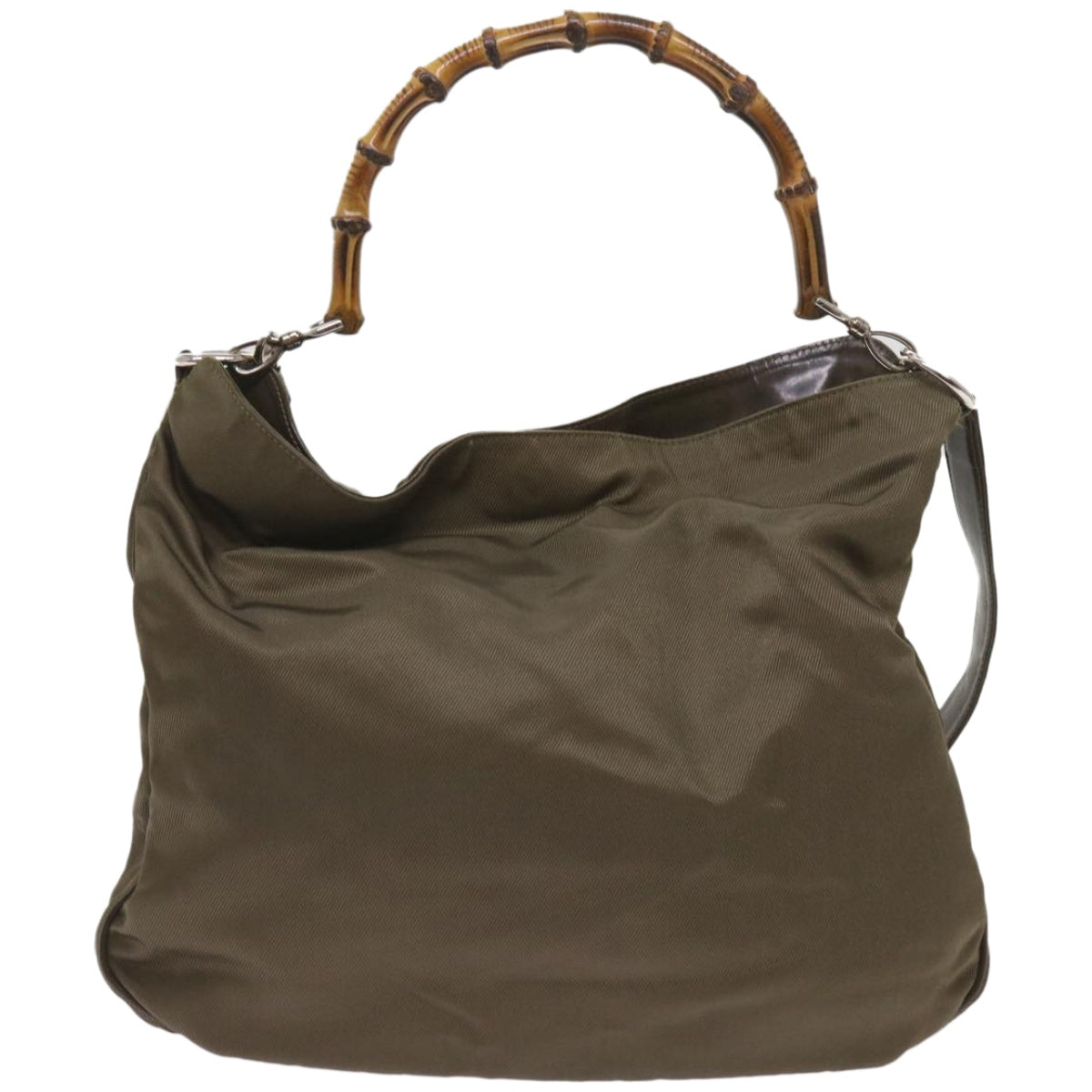 GUCCI Bamboo Shoulder Bag Nylon 2way Khaki 001 2123 1577  66397