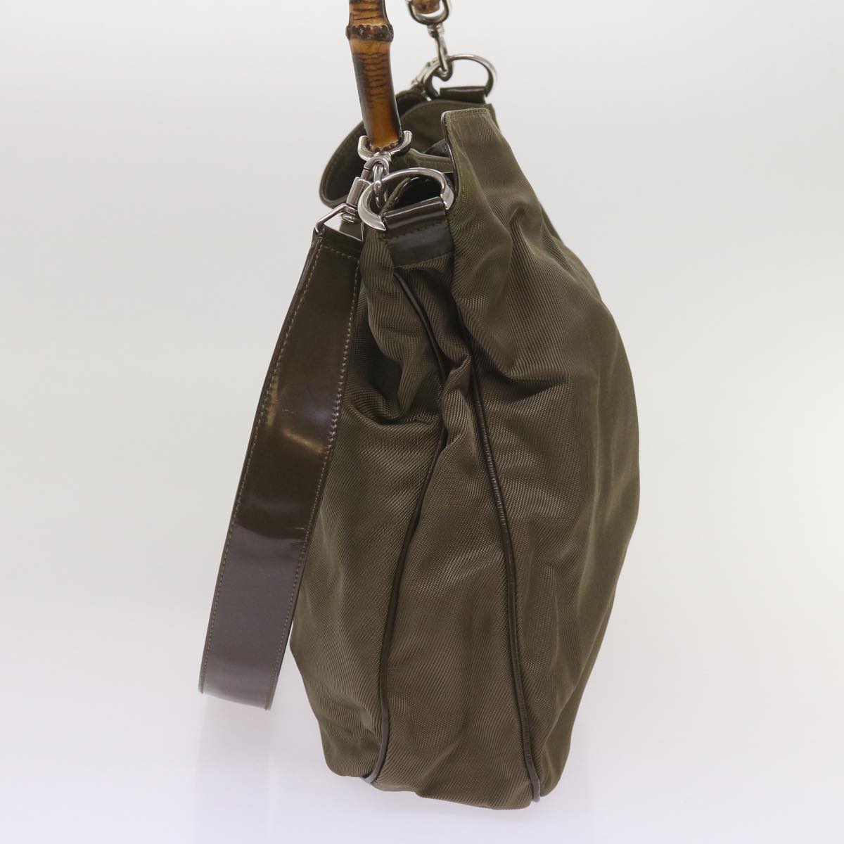 GUCCI Bamboo Shoulder Bag Nylon 2way Khaki 001 2123 1577  66397