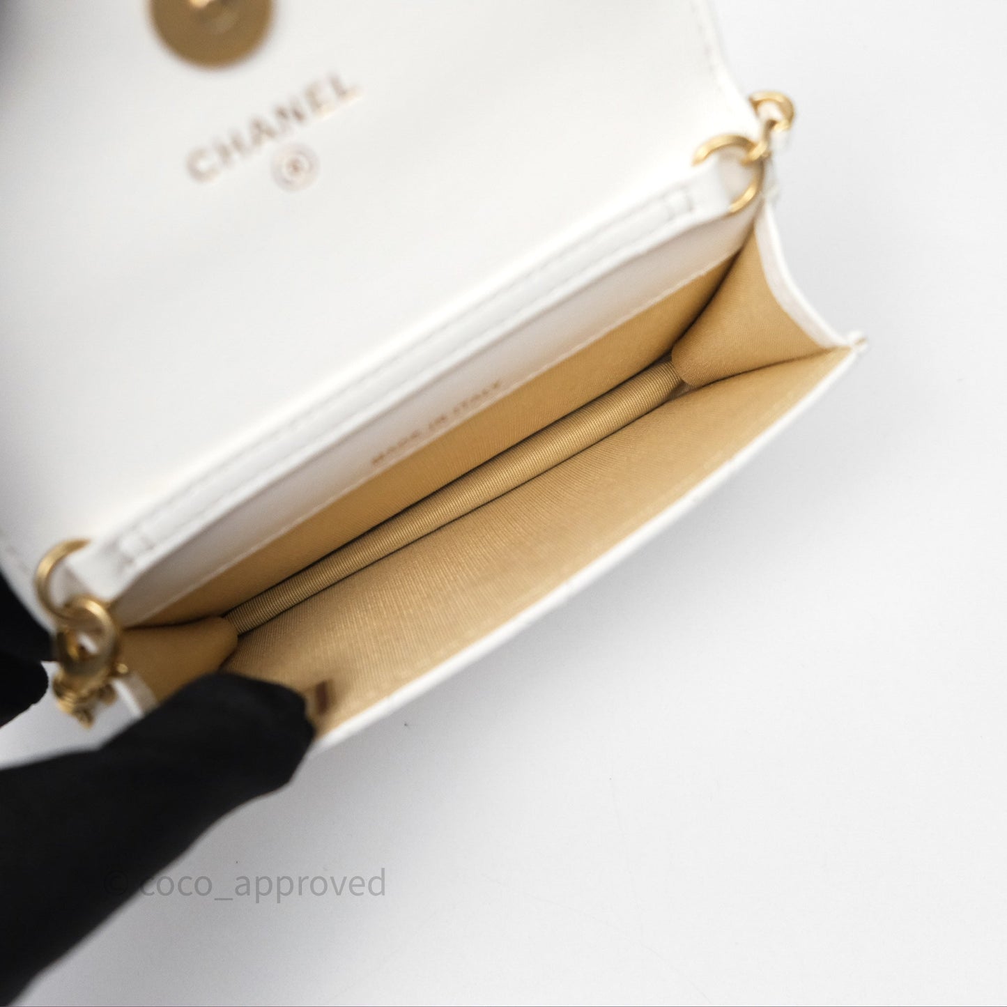 Chanel Mini Pearl Crush Clutch With Chain Belt Bag White Aged Gold Hardware