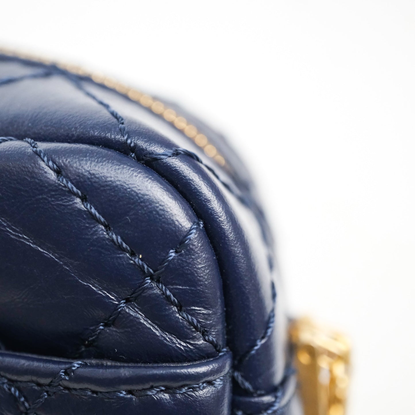 Chanel Quilted Mini Reissue Camera Case Navy Aged Calfskin Aged Gold Hardware