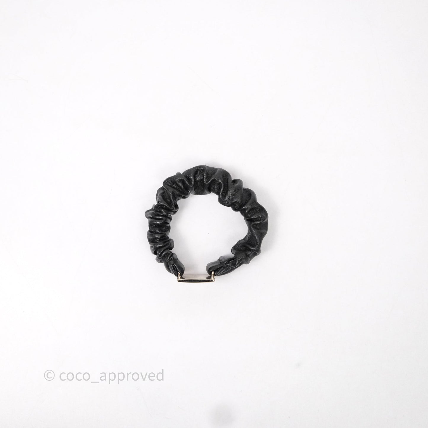 Chanel CC Black Leather Square Hair Accessory Gold Tone 21B