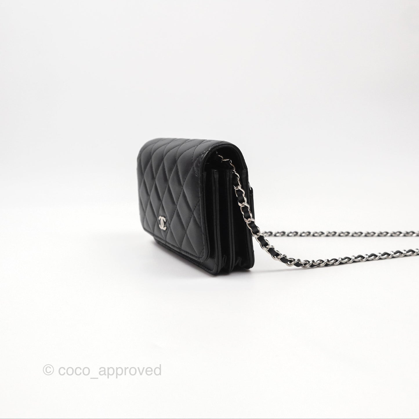 Chanel Quilted Mini Wallet on Chain WOC Black Lambskin Silver Hardware
