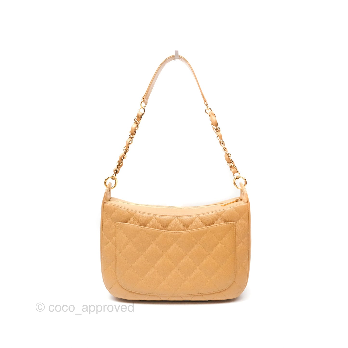 Chanel Vintage CC Quilted Hobo Shoulder Bag Beige Caviar Gold Hardware