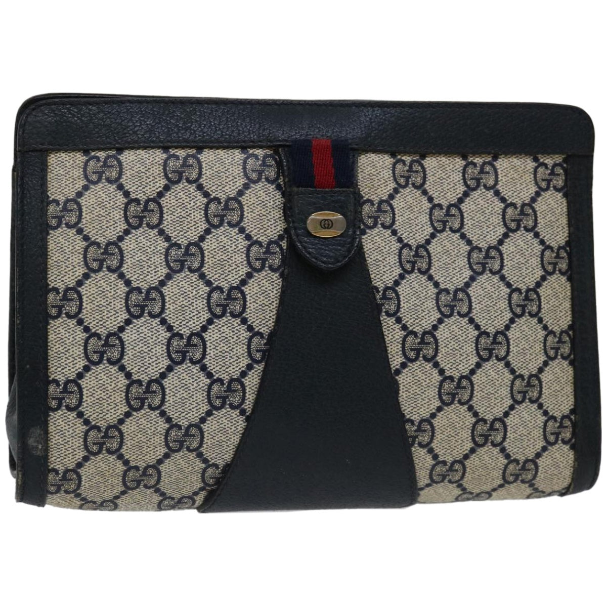 GUCCI GG Supreme Sherry Line Clutch Bag PVC Navy Red 89 01 032  66429