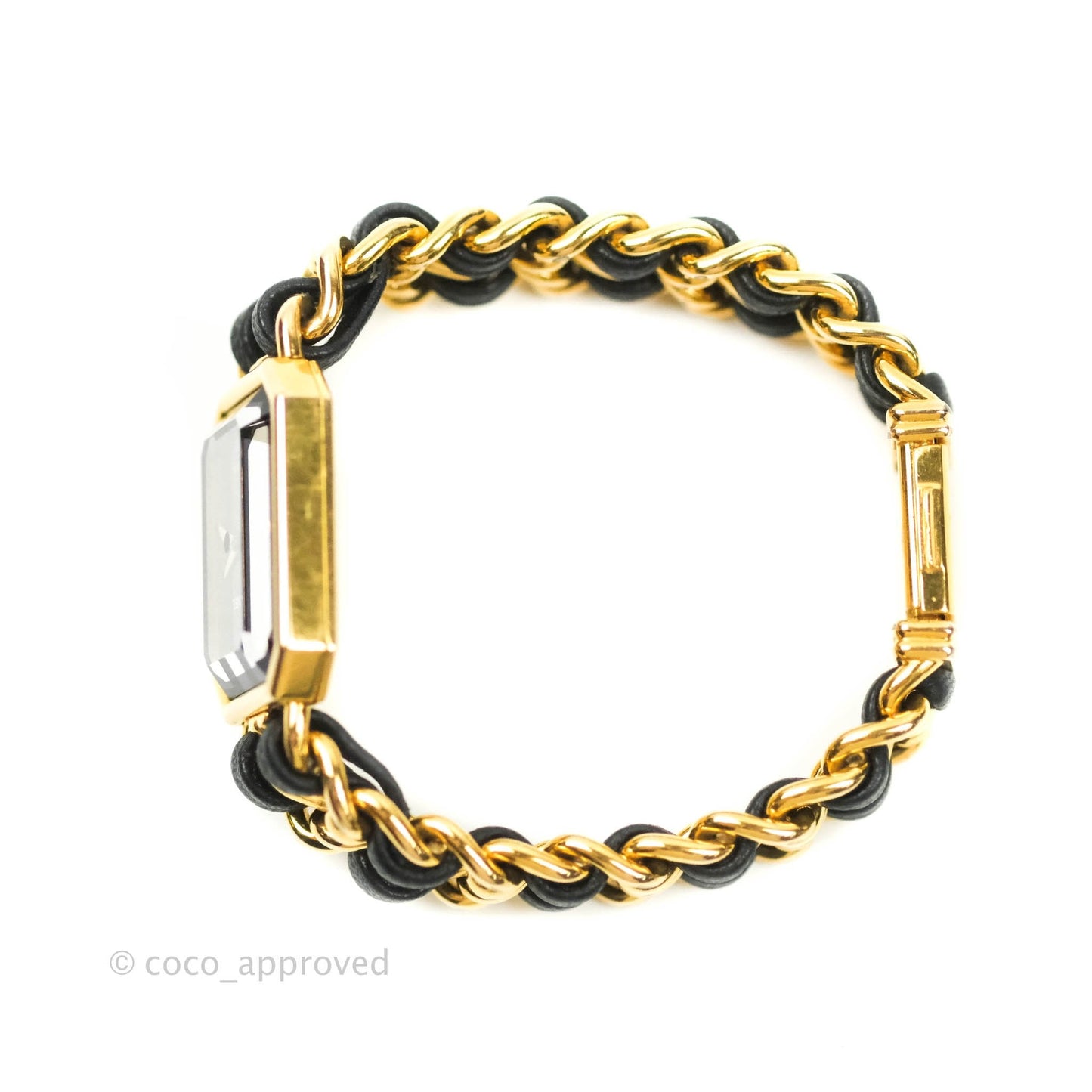 Chanel Vintage Première Watch Black Leather Gold Plated M Size