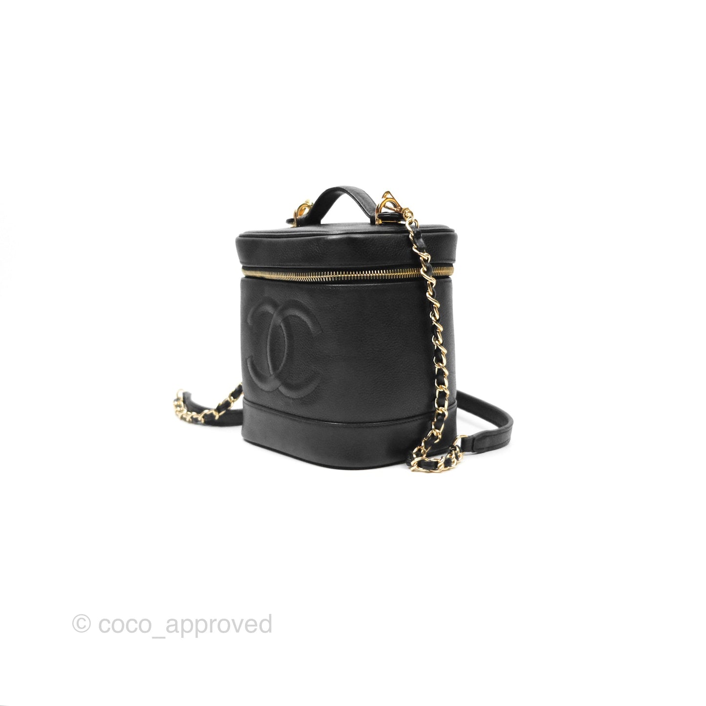 Chanel Vintage Vanity Case Black Caviar Gold Hardware