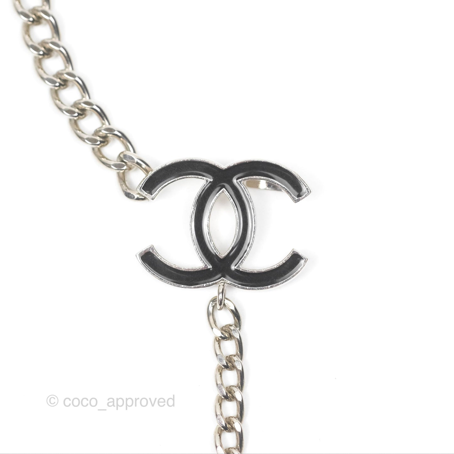 Chanel Black CC Chain Belt Silver Tone 08V