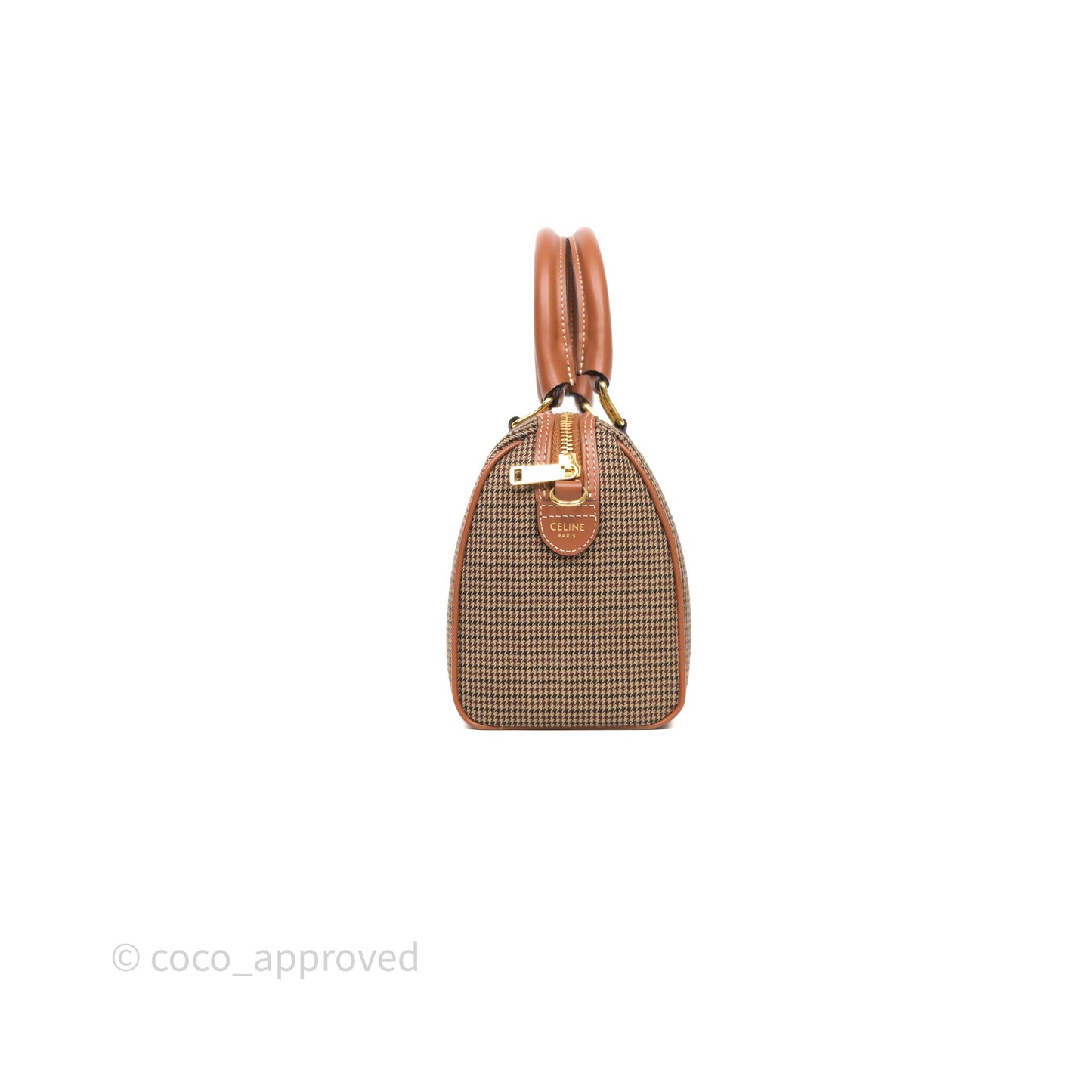 Celine Small Brown Houndstooth Boston Cuir Triomphe Tan Smooth Calfskin Bag