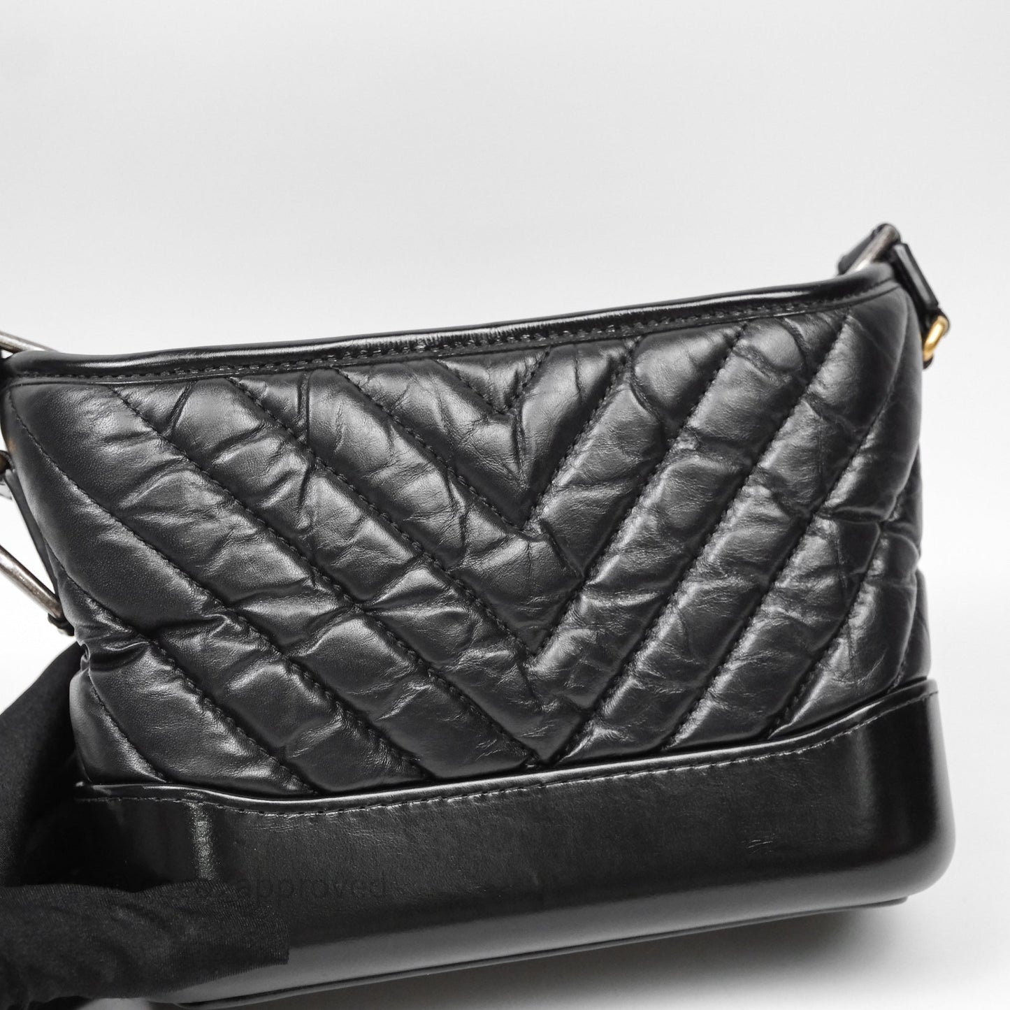 Chanel Small Gabrielle Hobo Chevron Black Aged Calfskin