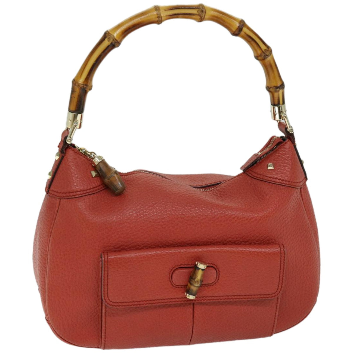 GUCCI Bamboo Shoulder Bag Leather Orange 137383  66492