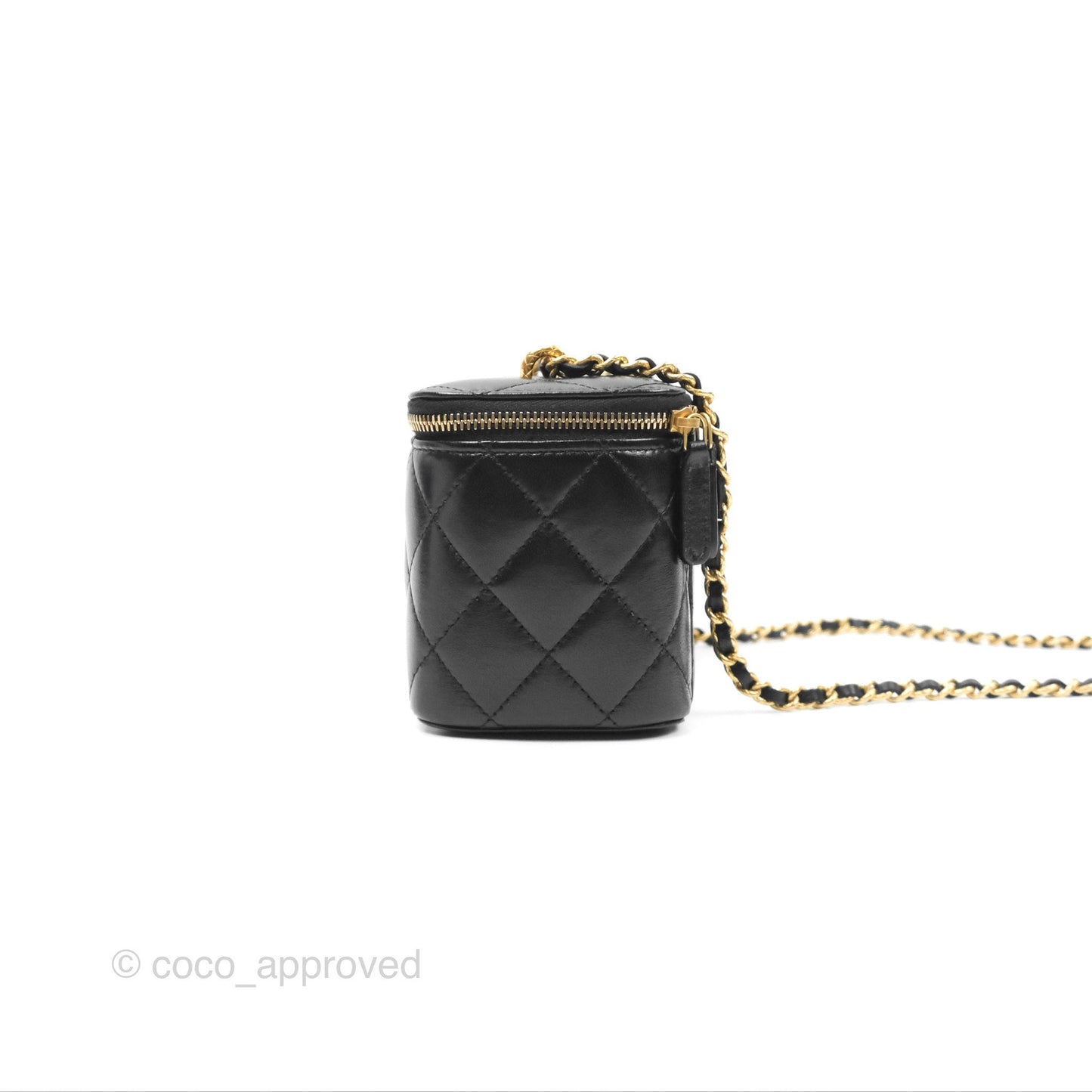 Chanel Vanity with Double Chain Black Shiny Crumpled Calfskin Gold Hardware 23S