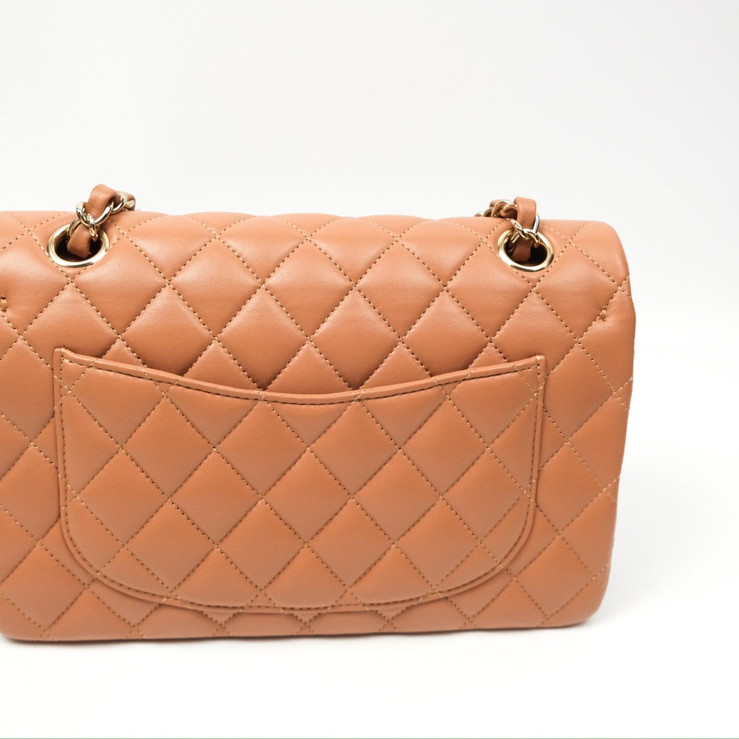 Chanel Small Quilted Classic Flap Dark Caramel Beige Lambskin Gold Hardware