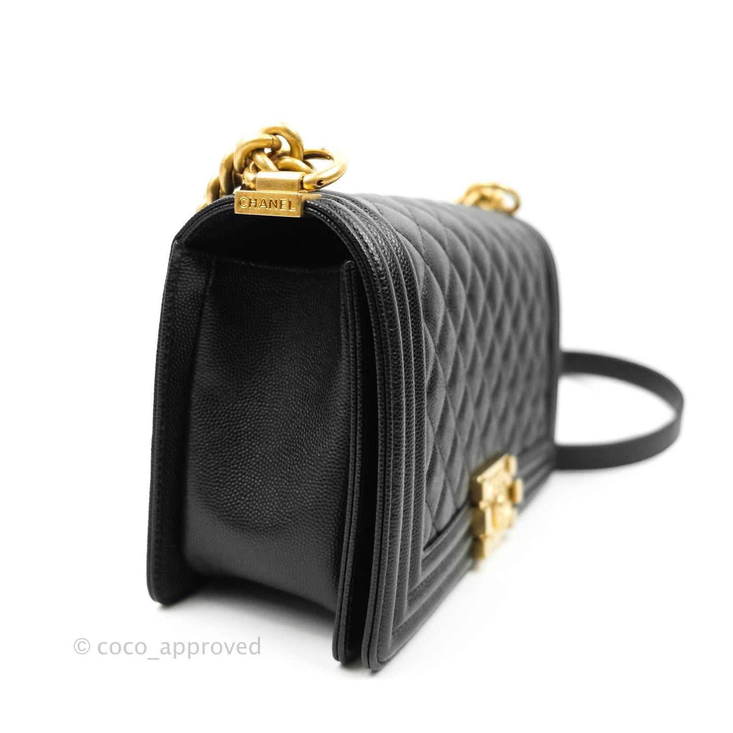 Chanel Quilted Medium Caviar Boy Flap Aged Gold Hardware