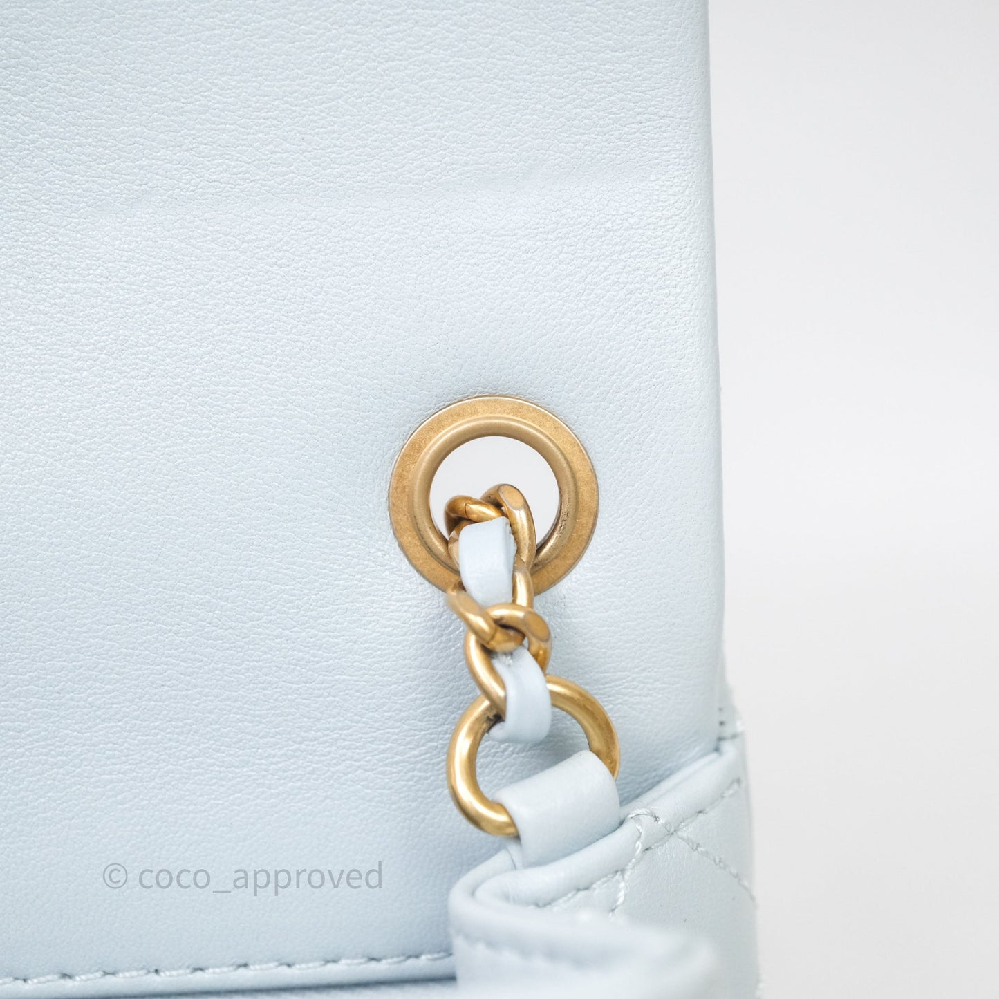 Chanel Pearl Crush Mini Rectangular Light Blue Lambskin Aged Gold Hardware