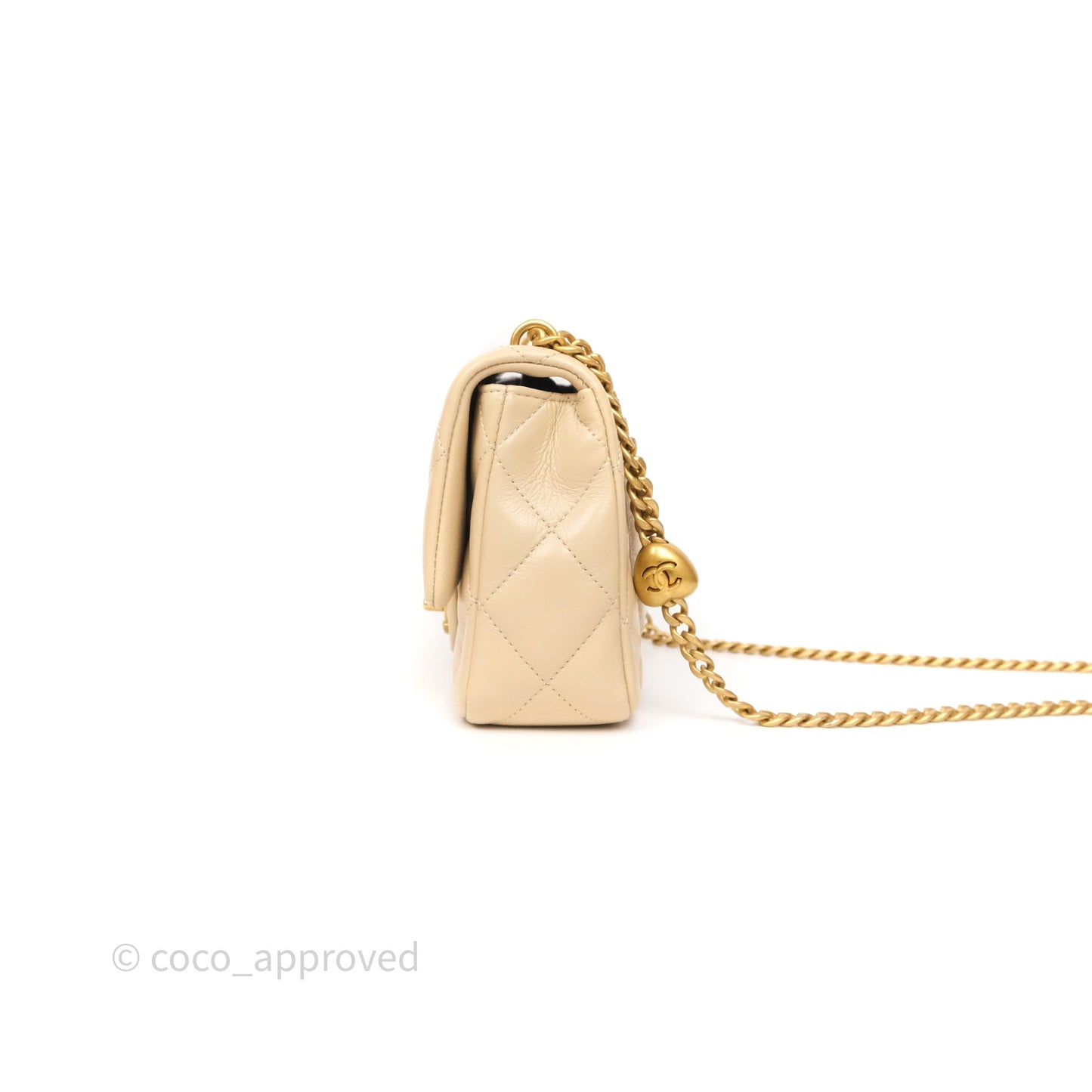Chanel Sweetheart Mini Flap Beige Shiny Lambskin Aged Gold Hardware
