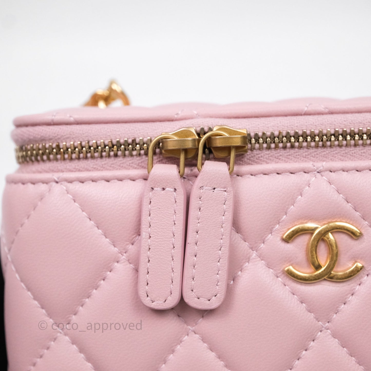 Chanel Vanity with Multicolor Resin Chain Pink Lambskin Aged Gold Hardware
