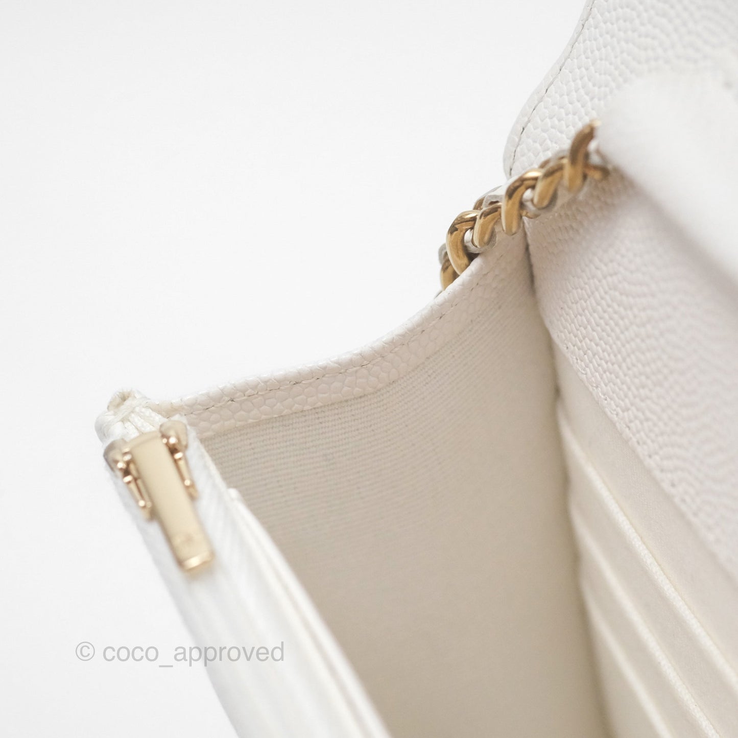 Chanel Quilted Classic Wallet on Chain WOC White Caviar Gold Hardware