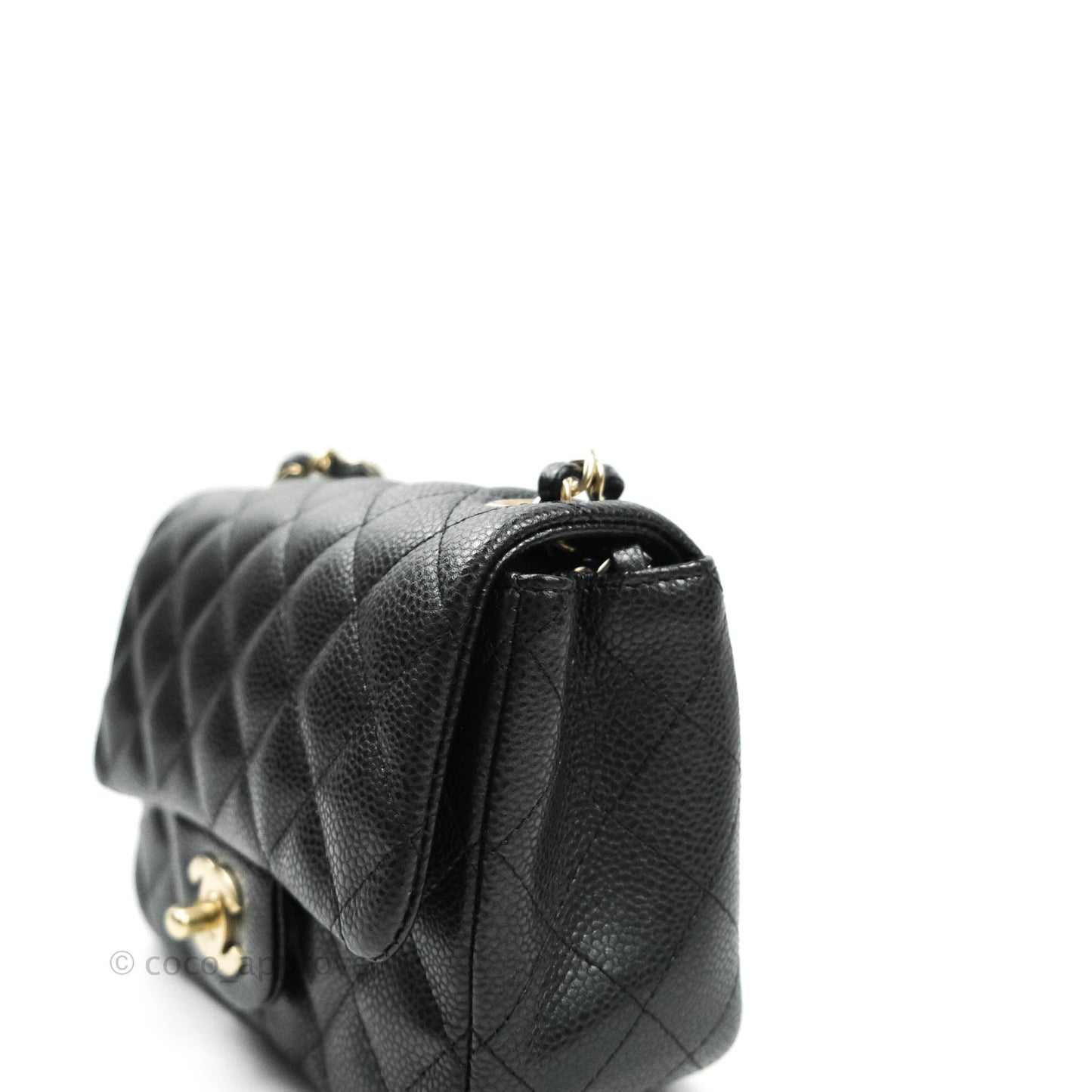 Chanel Mini Square Charcoal Black Caviar Matte Gold Hardware