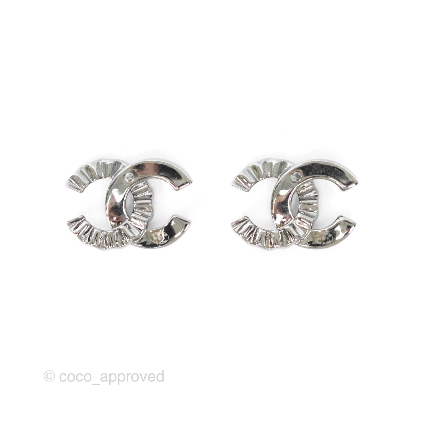 Chanel CC Half Crystal Earrings Silver Tone 21A