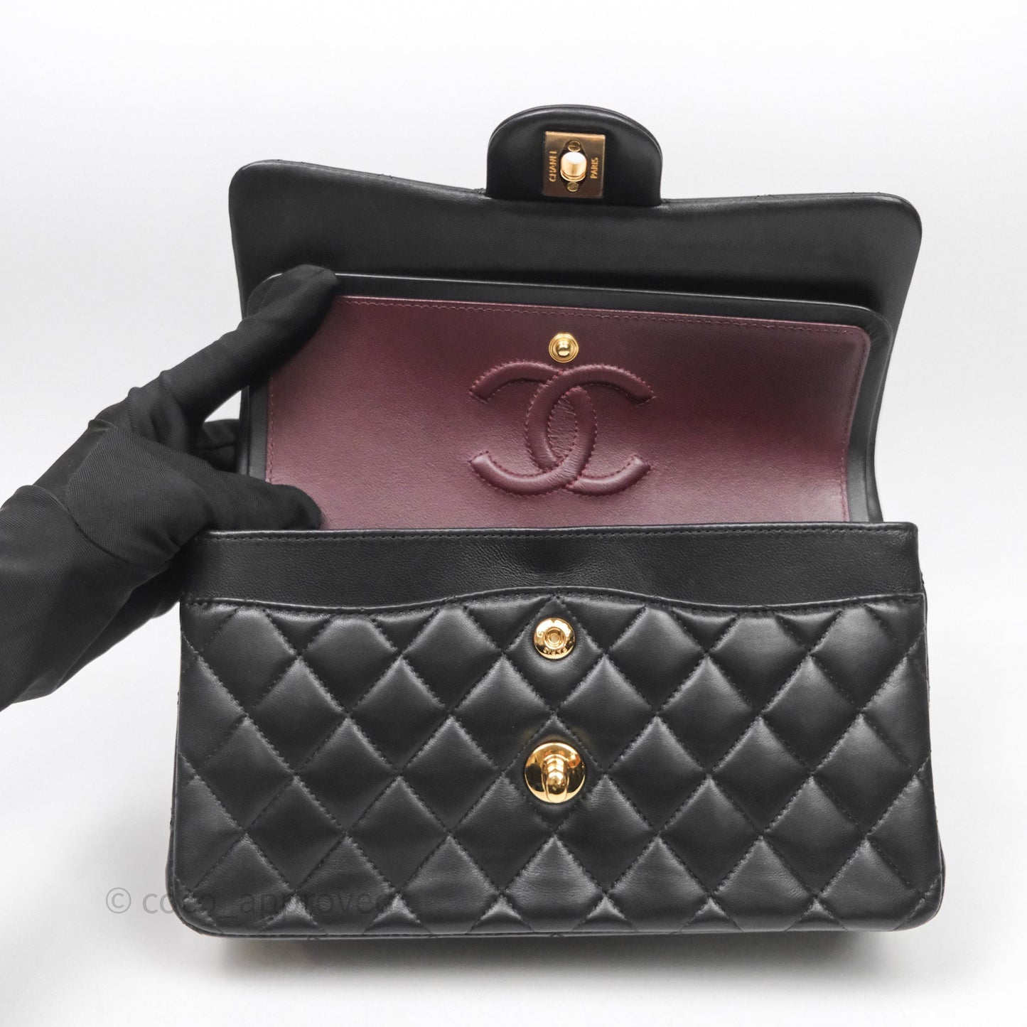 Chanel Small Classic Flap Quilted Black Lambskin Gold Hardware