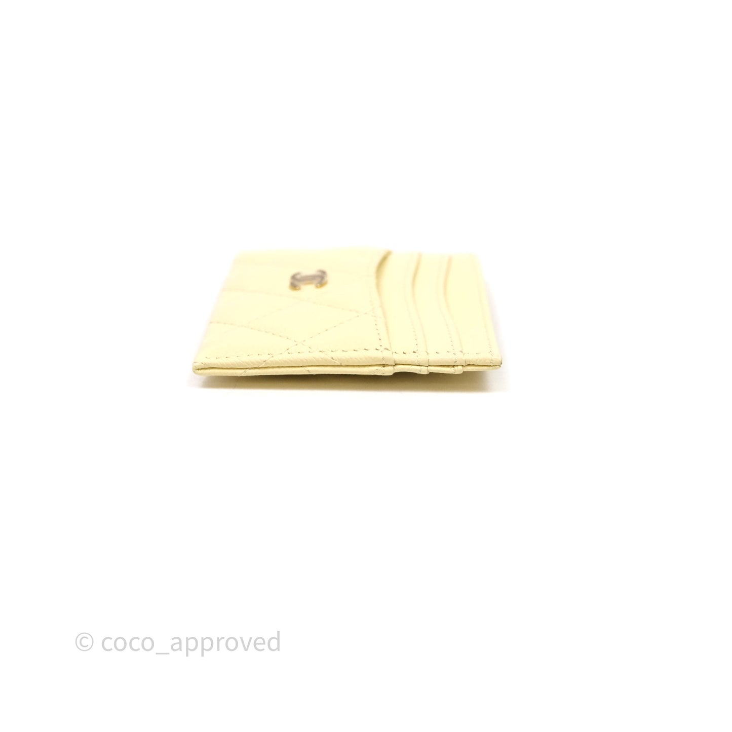 Chanel Quilted Card Holder Yellow Caviar Gold Hardware