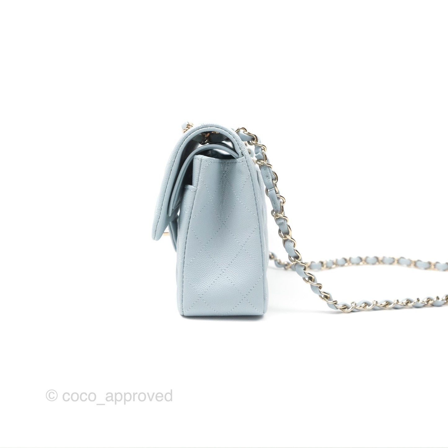 Chanel Small Classic Quilted Flap Light Blue Caviar Gold Hardware