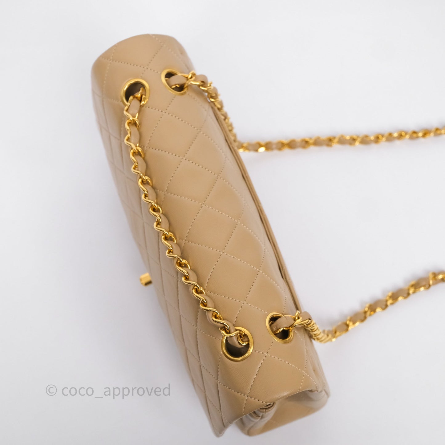 Chanel Vintage Medium Classic Flap Beige Lambskin 24K Gold Hardware